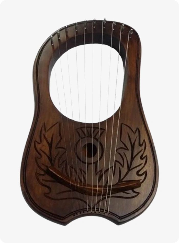 Custom Made Rosewood 10 String Lyre Harp Leaves Design
