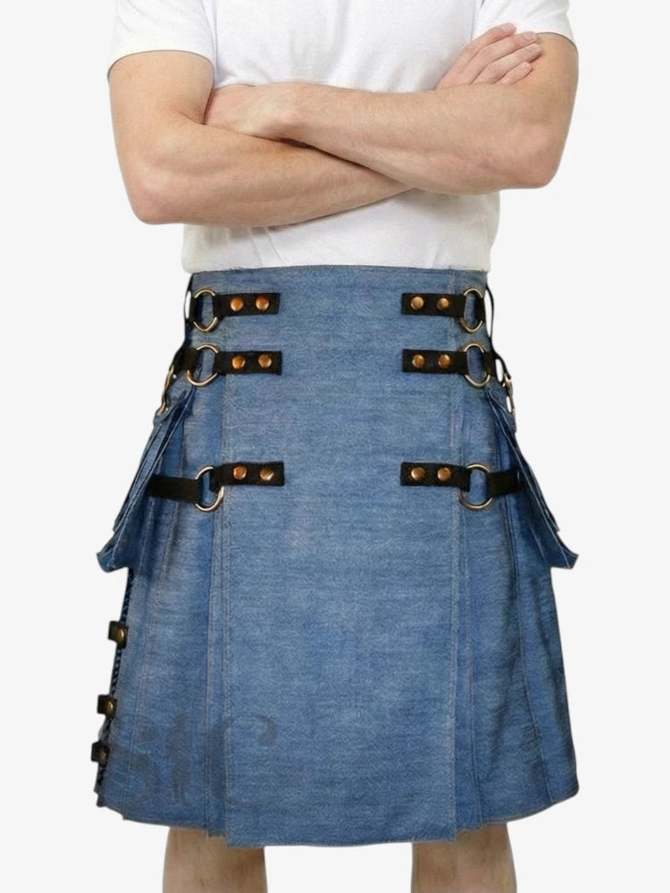 Falda Escocesa Vaquera Azul con Correas Ajustables