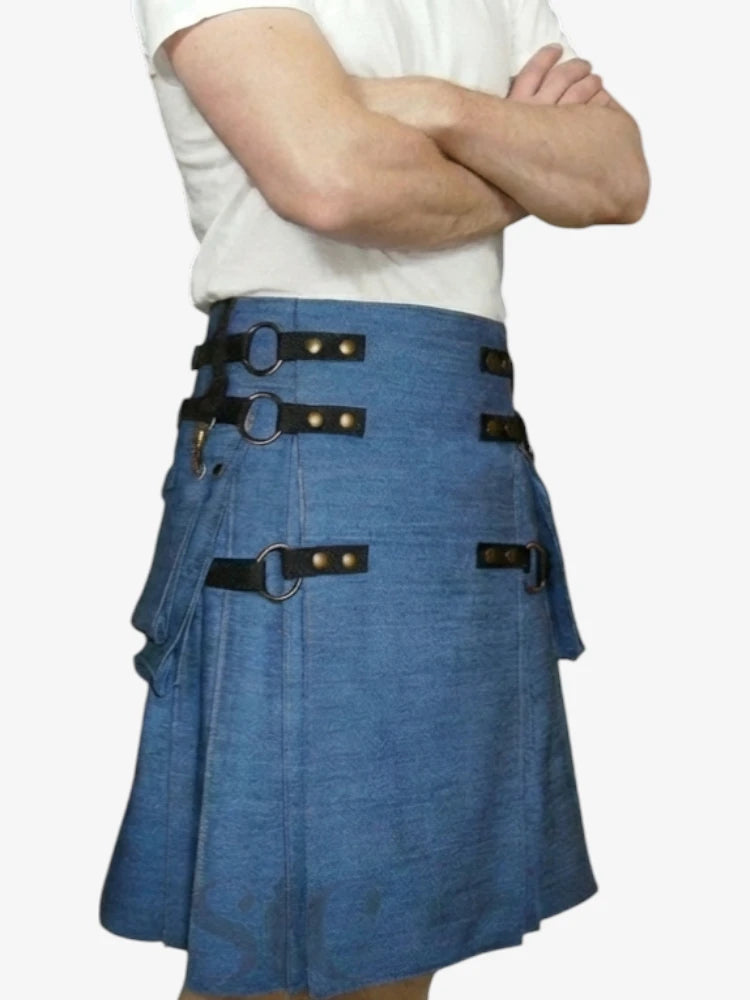 Falda Escocesa Vaquera Azul con Correas Ajustables