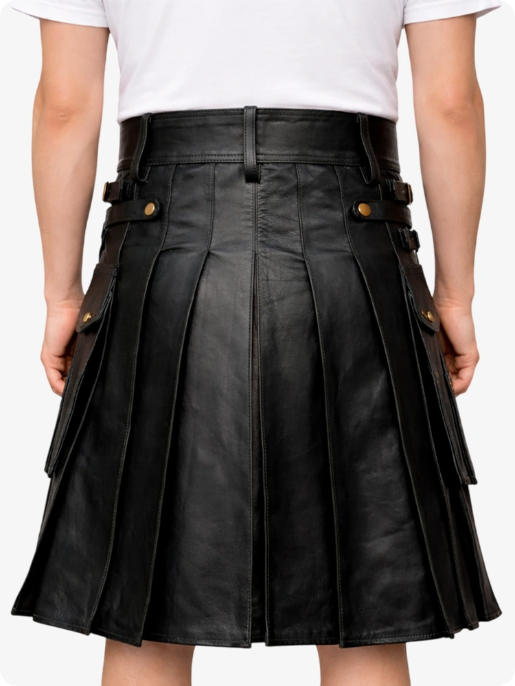 Kilt utilitario de cuero negro con sporran frontal