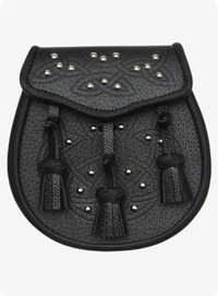 Black Celtic Embossed Studded Leather Sporran