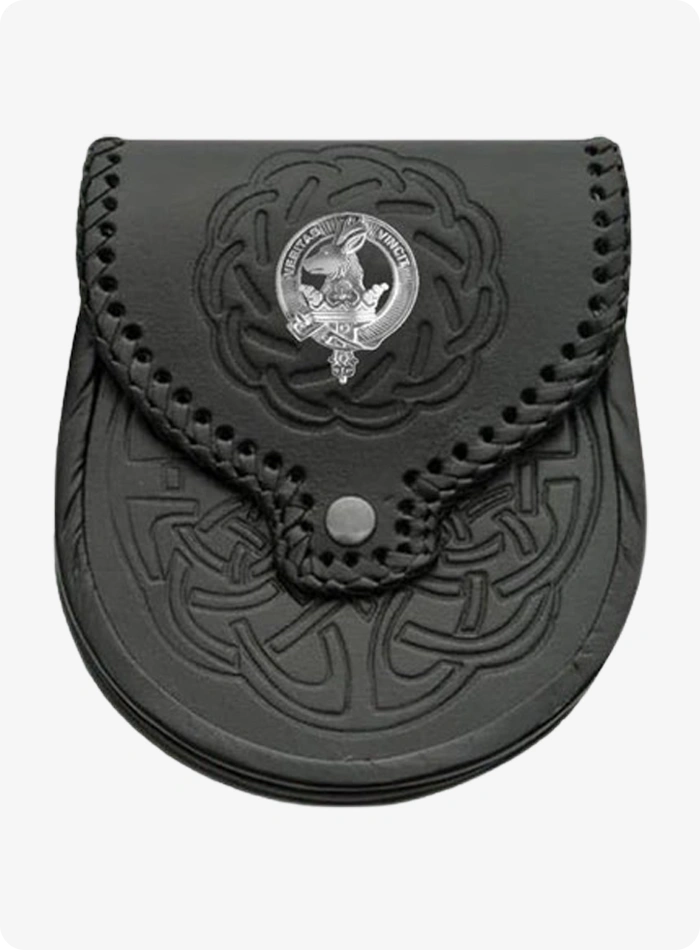 Handmade Black Clan Crest Celtic Leather Sporran