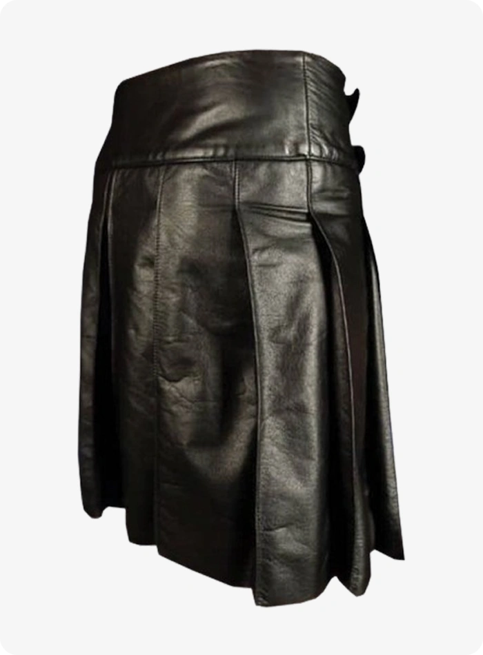 Custom Made Men Black Cowhide Leather kilt
