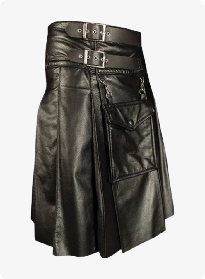 Black Cowhide Leather kilt