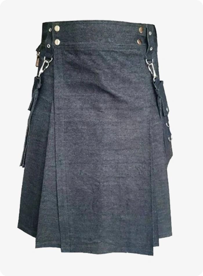 Custom Made Black Denim Utility Kilt