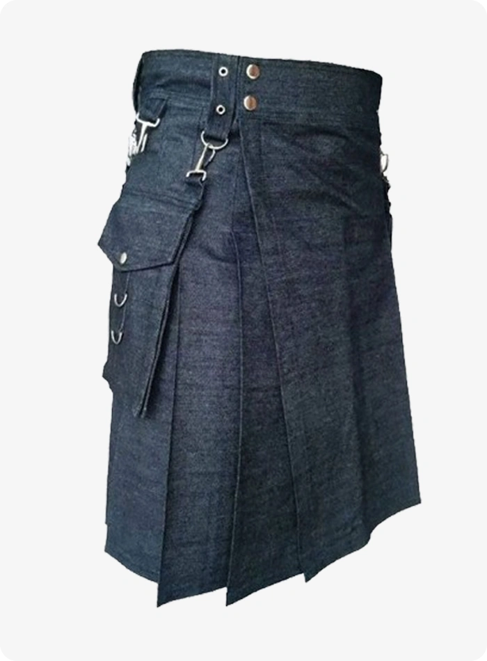 Custom Made Black Denim Utility Kilt