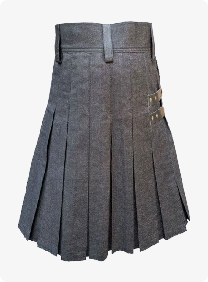 Custom Made Black Denim Utility Strap Kilt