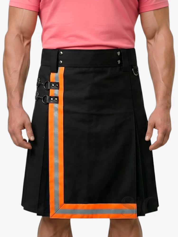 Kilt Bombero Negro con Rayas Naranjas