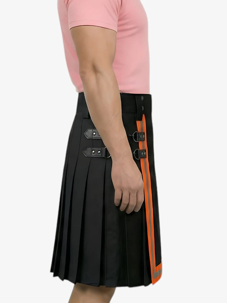 Kilt Bombero Negro con Rayas Naranjas