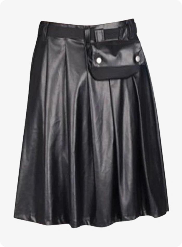 Custom Made Black Leather Full Pleated Kilt