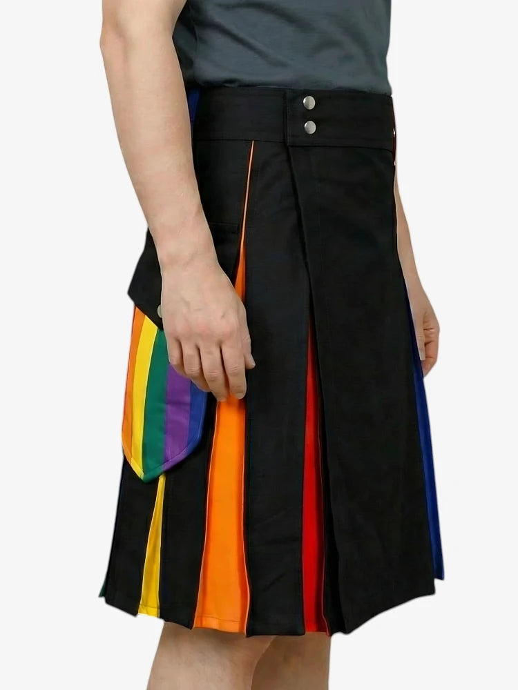 Kilt Rainbow Negro con Pliegues Rojos y Azules