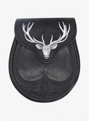 Black Stag Head Design Leather Sporran