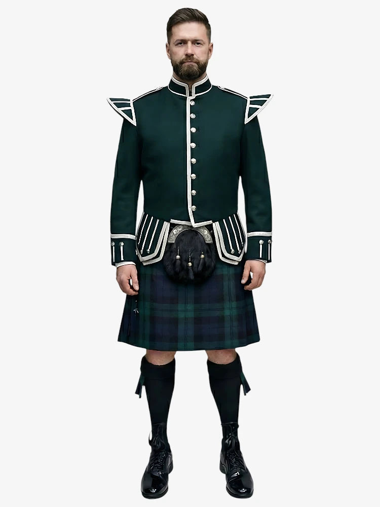 Conjunto Kilt Doublet de Tartan Black Watch con Chaqueta Verde Oscuro