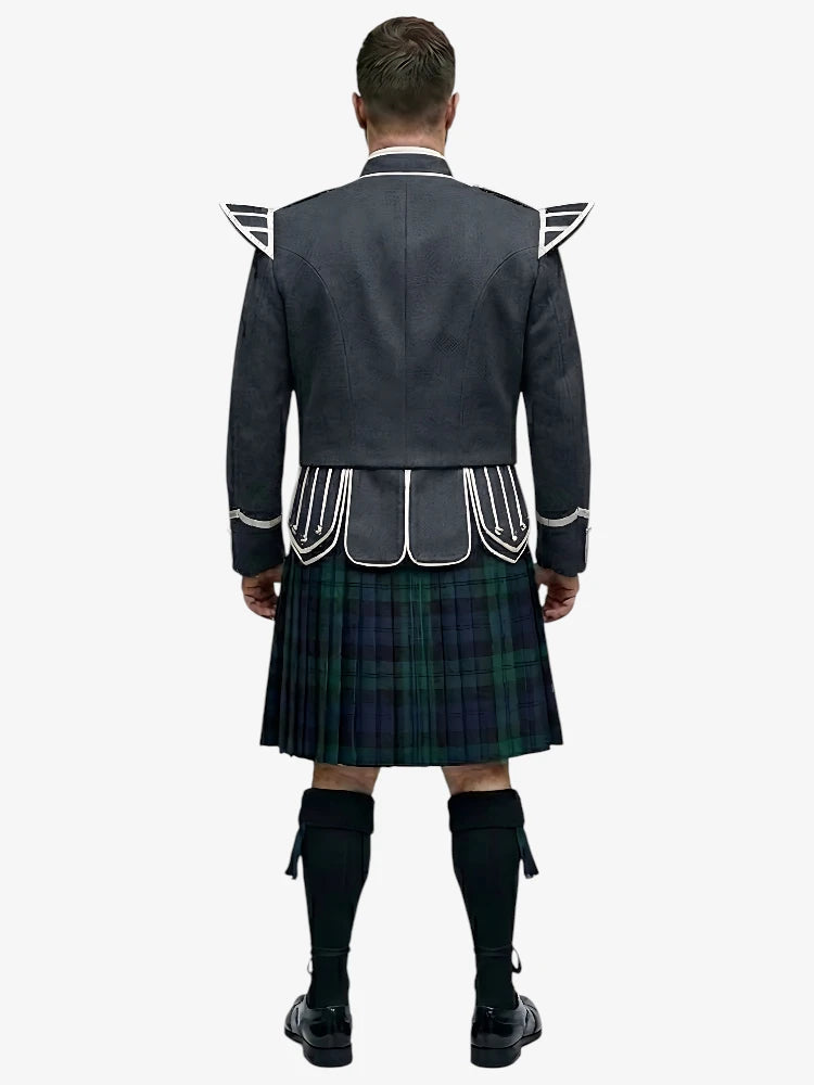 Conjunto de Kilt Doublet de Tartan Black Watch con Chaqueta Gris Oscuro