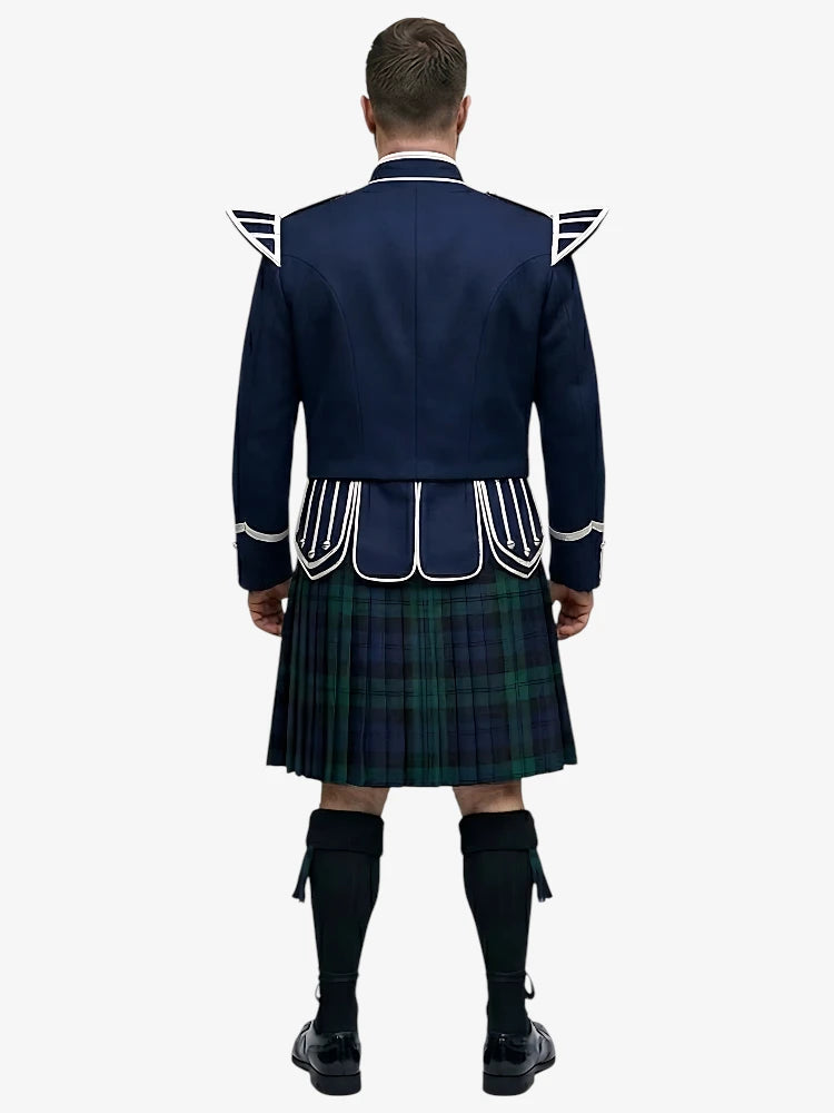 Conjunto de Kilt Doublet de Tartan Black Watch con Chaqueta Azul Marino