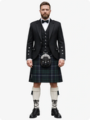 Man wearing a traditional Scottish kilt with a white background