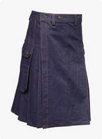Blue Denim Kilt With Red Thread