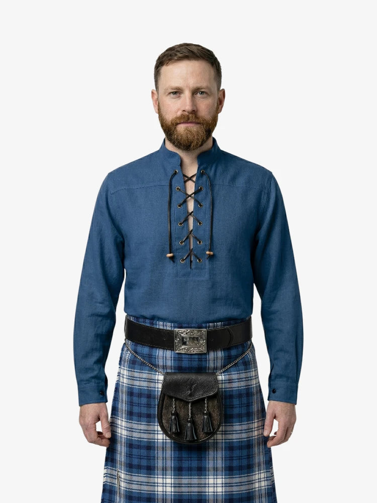 Camisa Jacobite Ghillie azul hecha a medida