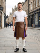 Brown Leather Kilt With Purple Pleats Front Side