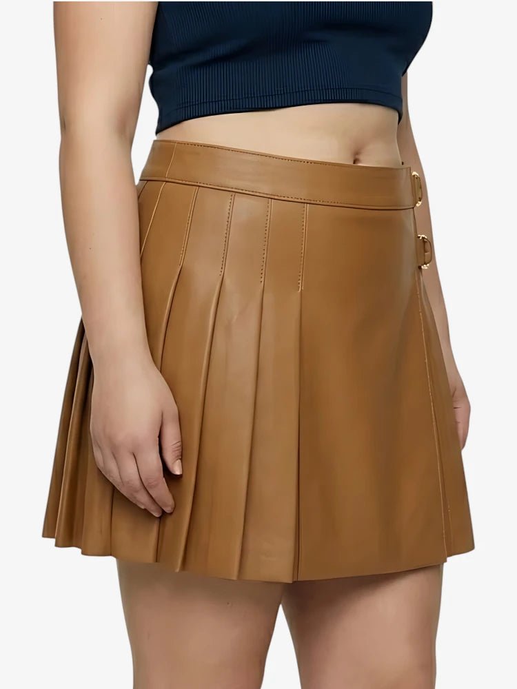 Kilt de Cuero Marrón Tradicional Escocés Hecho a Medida para Mujer