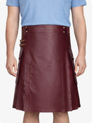 Burgundy Genuine Leather Utility Kilt with Side Pockets