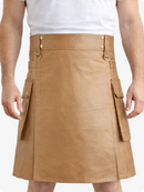 Camel Genuine Leather Utility Kilt with Cargo Pockets & D-Rings