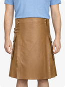 Camel Genuine Leather Utility Kilt with Side Pockets