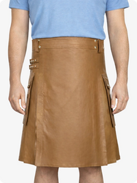 Camel Genuine Leather Utility Kilt with Side Pockets
