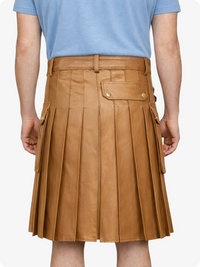 Camel Genuine Leather Utility Kilt with Side Pockets
