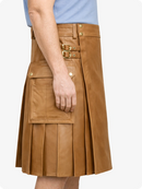 Camel Genuine Leather Utility Kilt with Side Pockets