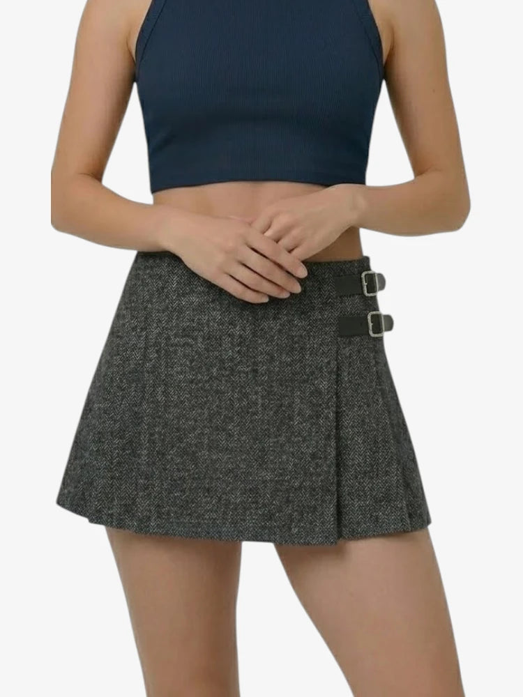 Kilt de Tweed Gris Oscuro Casual para Mujer