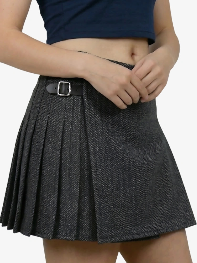 Kilt de Tweed Gris Oscuro Casual para Mujer