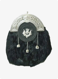 Celtic Thistle Black Rabbit Fur Sporran