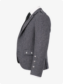 Charcoal blazer with button details on a white background