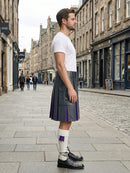 Charcoal Leather Kilt With Purple Pleats Right Side