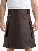 Chocolate Brown Genuine Leather Utility Kilt with Cargo Pockets & D-Rings