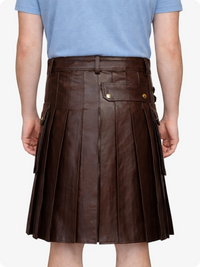 Chocolate Brown Genuine Leather Utility Kilt with Side Pockets