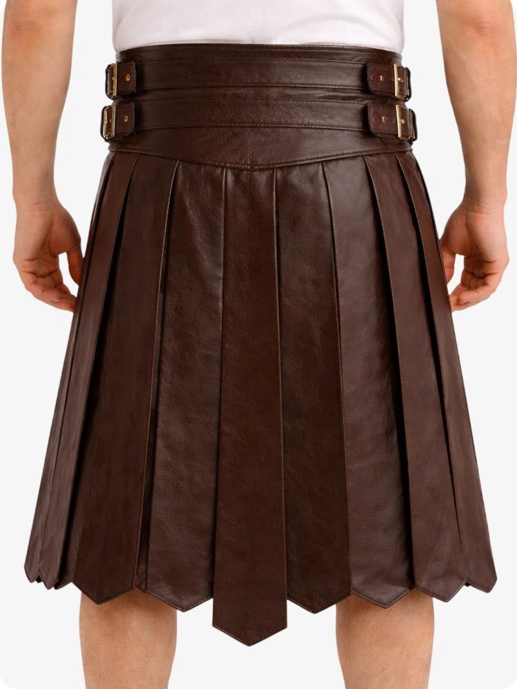 Chocolate Brown pleated skirt with belt on a white background