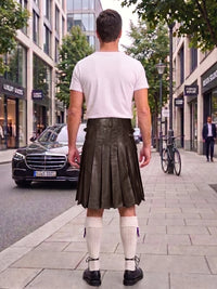Chocolate Brown Leather Utility Kilt with Sporran