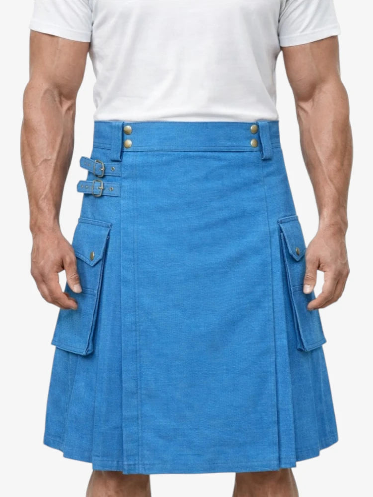 Falda Escocesa Vaquera Azul Clásica Moderna con Correas Ajustables