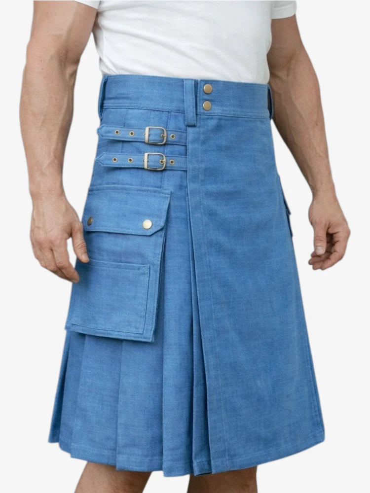 Falda Escocesa Vaquera Azul Clásica Moderna con Correas Ajustables