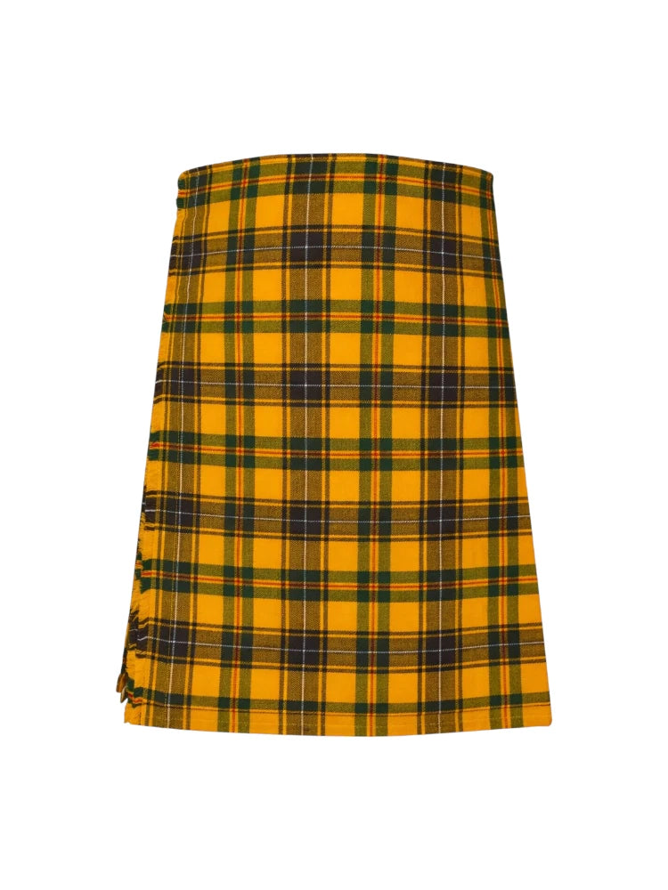 Yellow and black plaid kilt on a white background