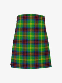 Plaid kilt with green, red, and yellow pattern on a white background