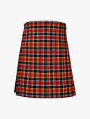 Plaid kilt with red, blue, and yellow pattern on a white background