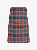Plaid kilt with red, blue, and green pattern on a white background