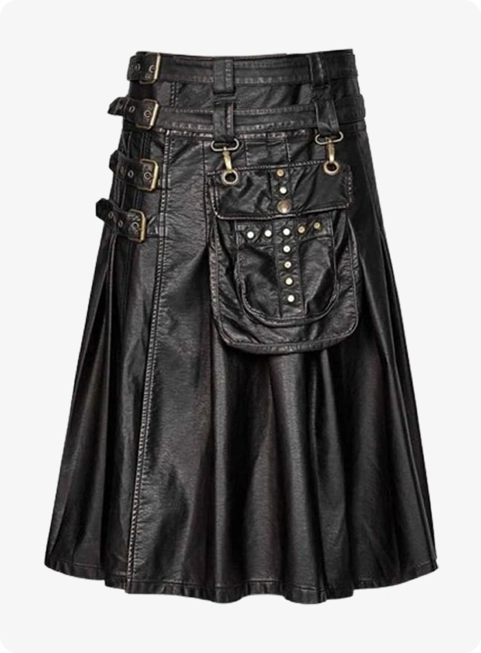 Custom Made Cowhide Black Leather Gothic Kilt