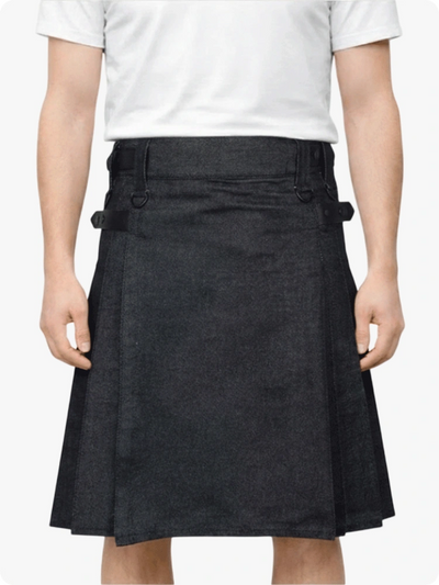 Kilt utility negro de mezclilla para hombres hecho a medida