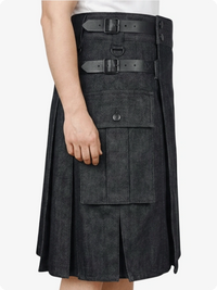 Black kilt with belt and pockets on a white background