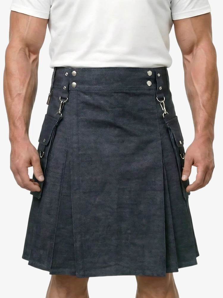 Kilt utility de mezclilla negra hecho a medida