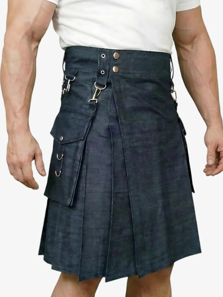 Kilt utility de mezclilla negra hecho a medida